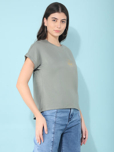 Olive Graphic Printed T-Shirt-Women T-shirts-Crimsoune Club