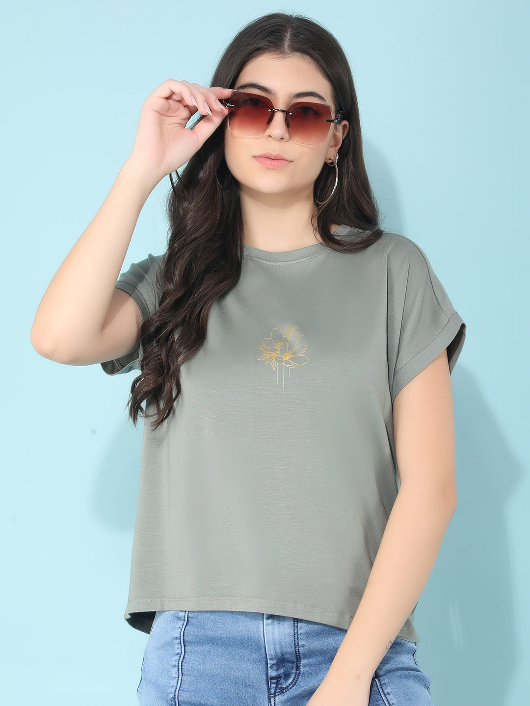 Olive Graphic Printed T-Shirt-Women T-shirts-Crimsoune Club