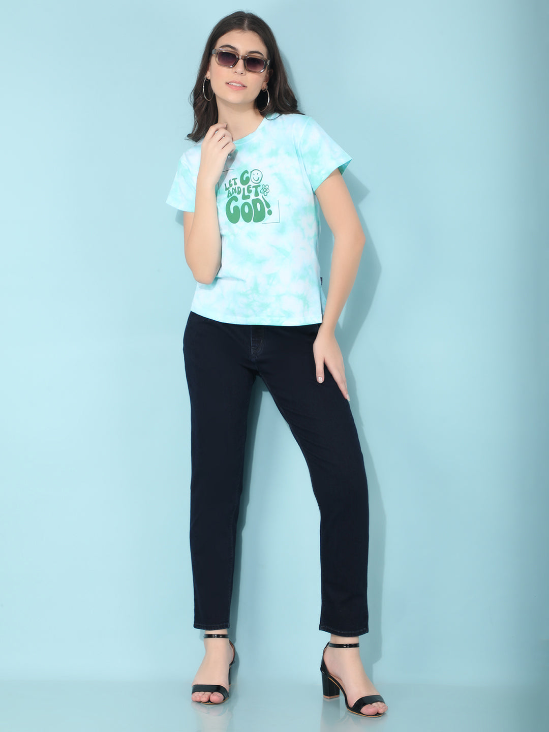 Green Typographic Print T-Shirt-Women T-Shirts-Crimsoune Club