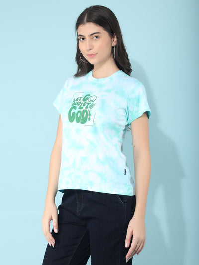 Green Typographic Print T-Shirt-Women T-Shirts-Crimsoune Club