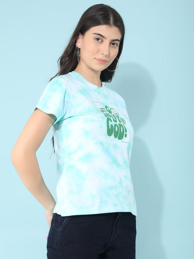 Green Typographic Print T-Shirt-Women T-Shirts-Crimsoune Club