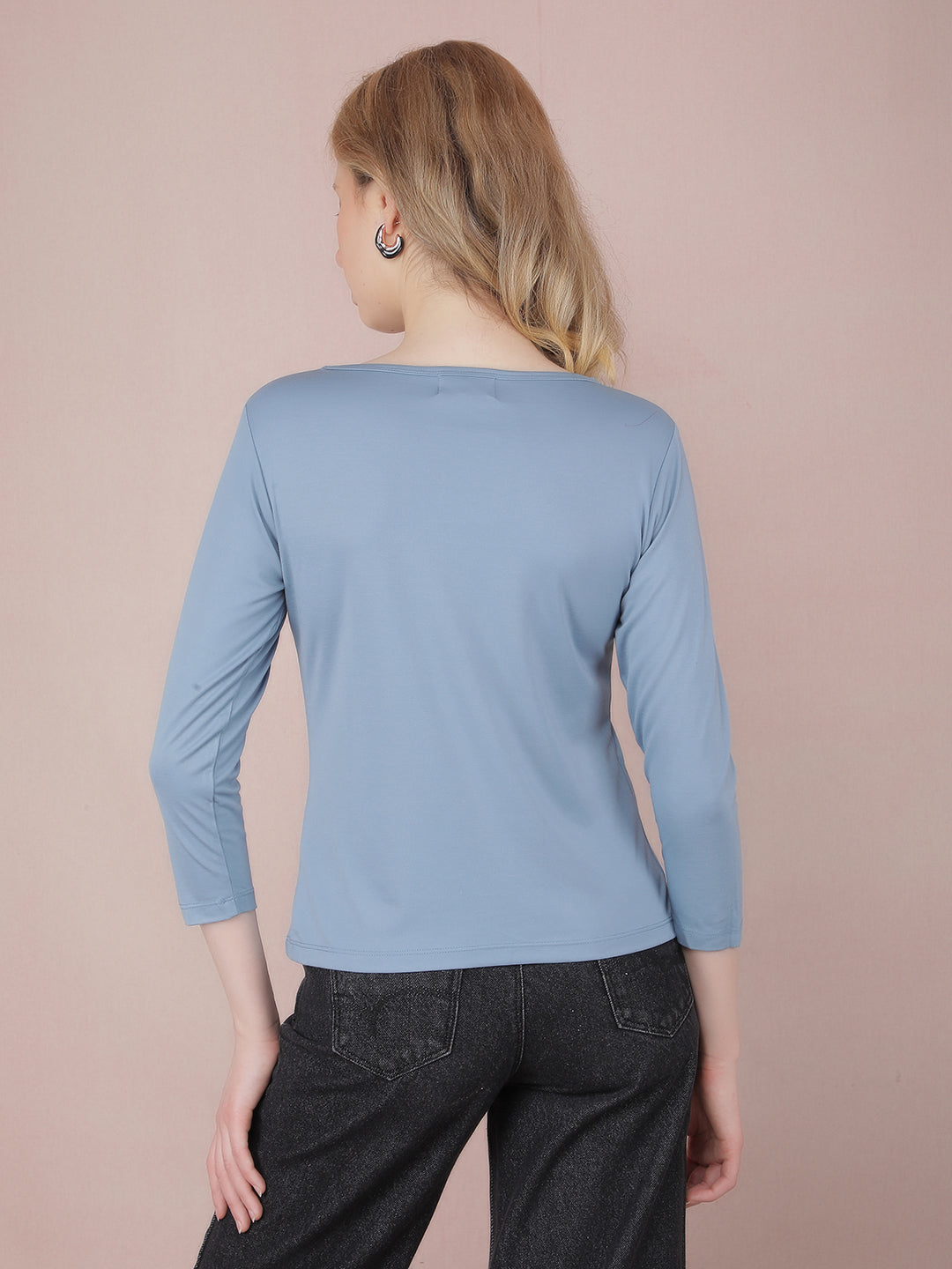 Blue Crop Length T-Shirt-Women T-Shirts-Crimsoune Club