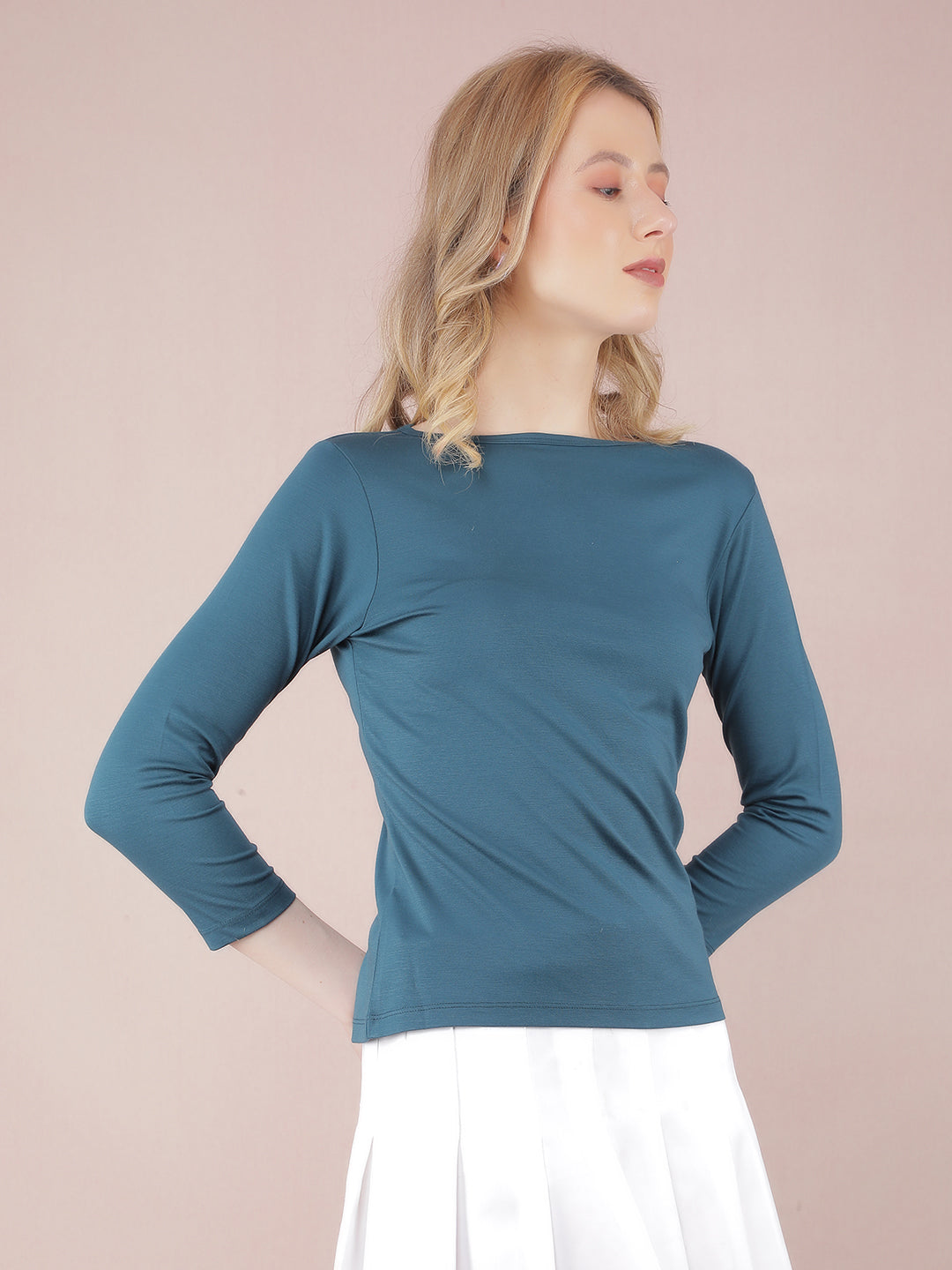 Blue Crop Length T-Shirt-Women T-Shirts-Crimsoune Club