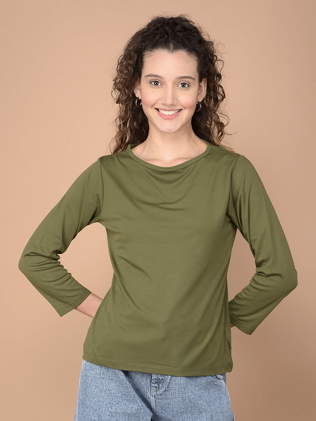 Olive Crop Length T-Shirt