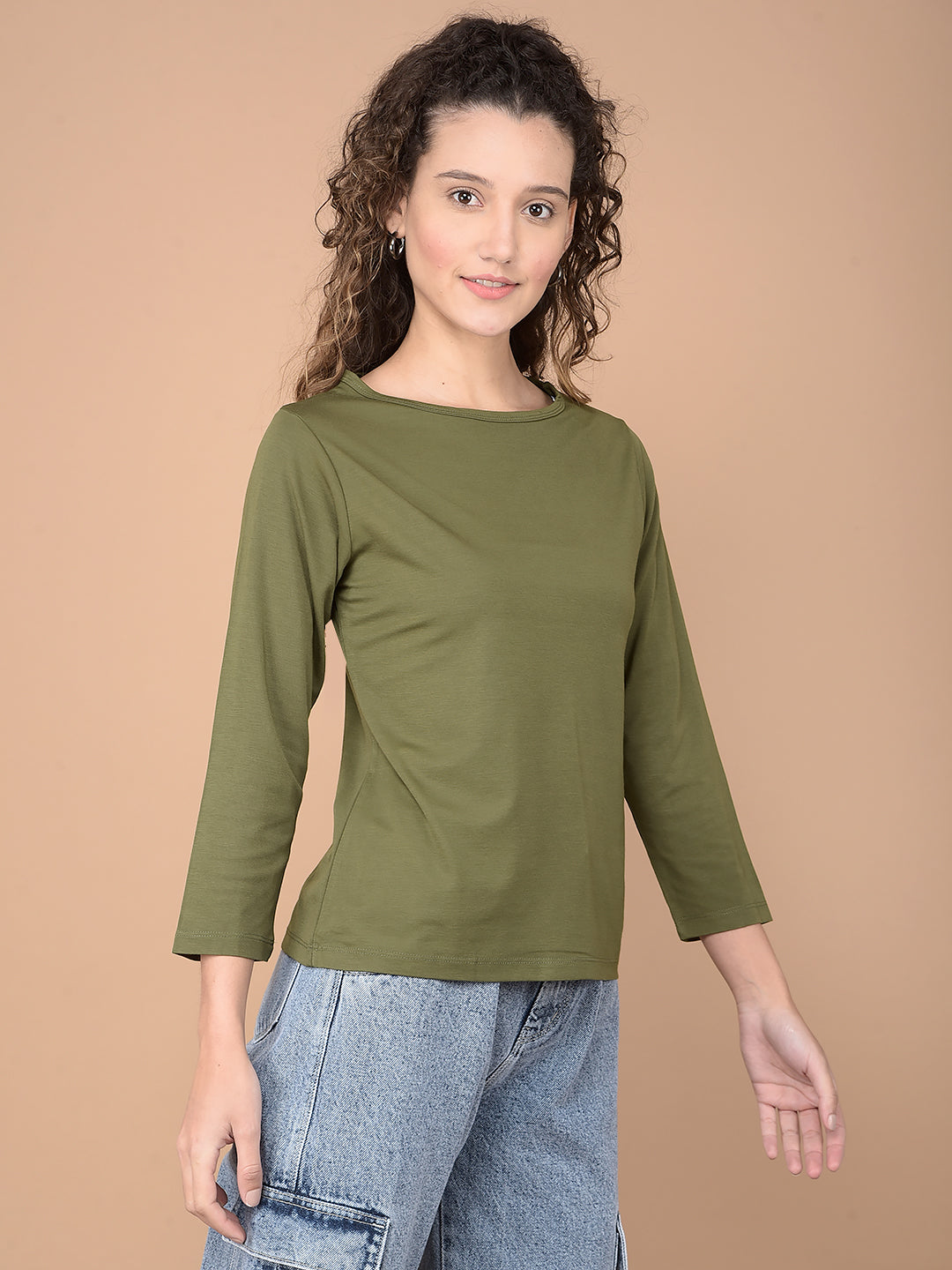 Olive Crop Length T-Shirt