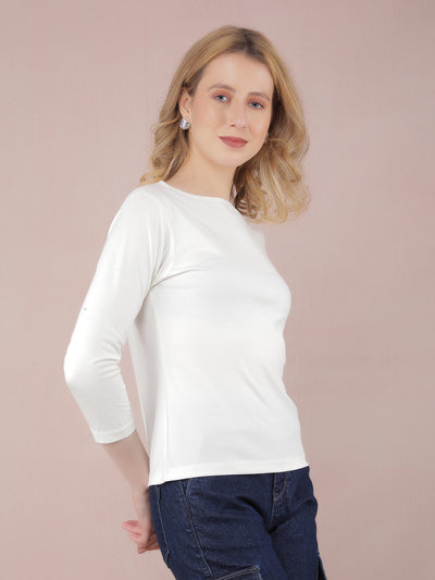 White Crop Length T-Shirt-Women T-Shirts-Crimsoune Club