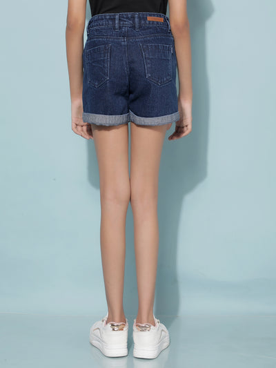 Navy Blue Denim Hot Pants-Girls Shorts-Crimsoune Club