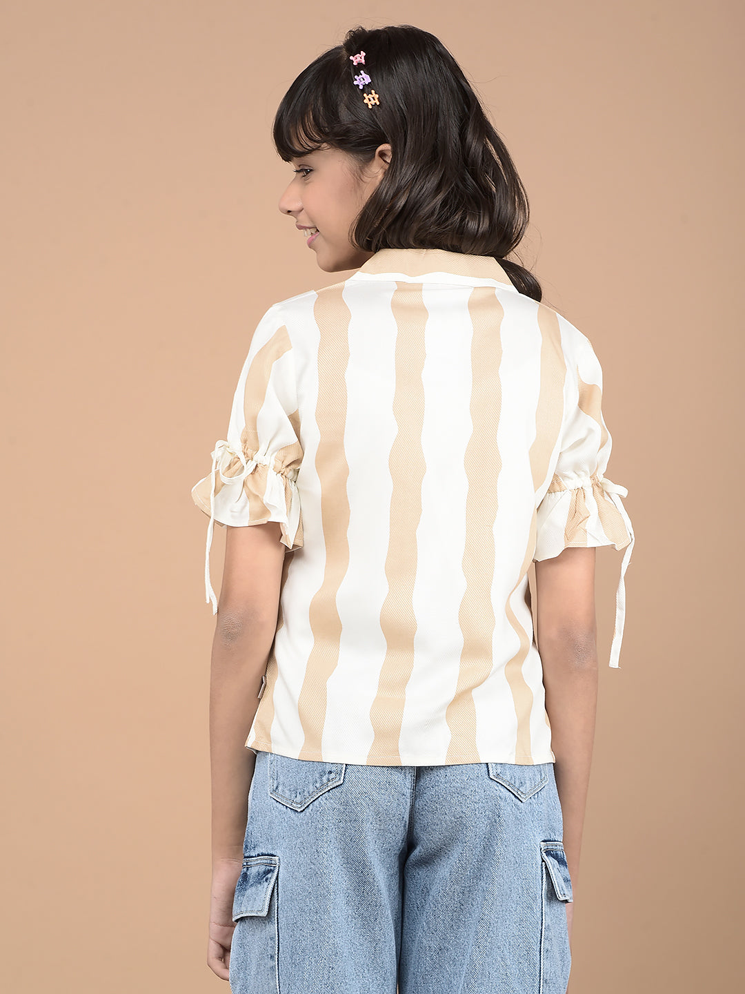 Beige Vertical Stripes Top