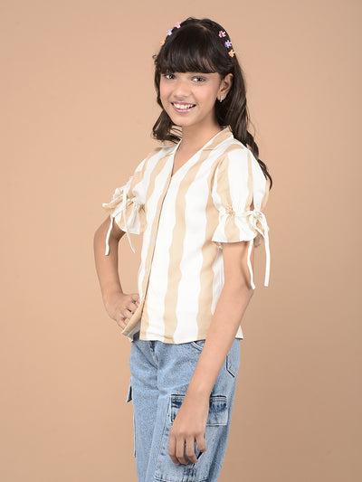 Beige Vertical Stripes Top