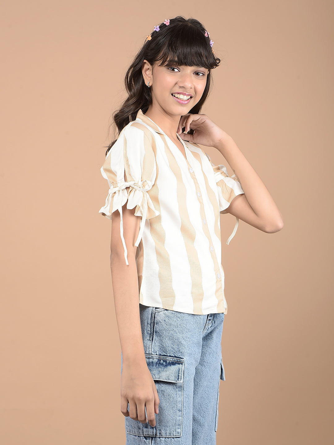 Beige Vertical Stripes Top