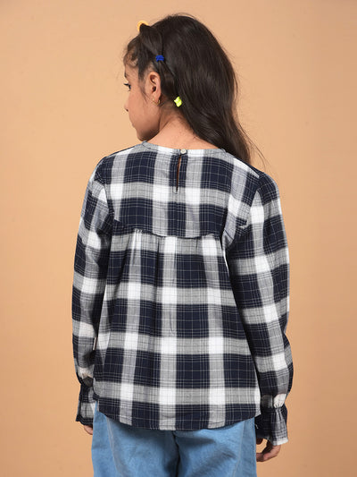 Navy Blue Checked Top