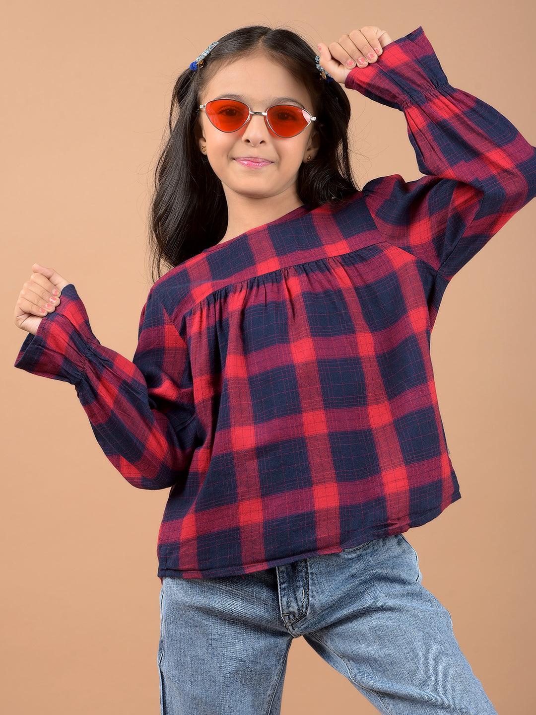 Red Checked Top-Girls Tops-Crimsoune Club