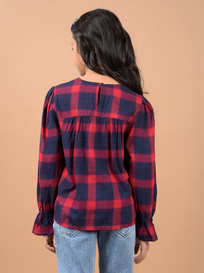 Red Checked Top-Girls Tops-Crimsoune Club