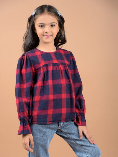 Red Checked Top-Girls Tops-Crimsoune Club