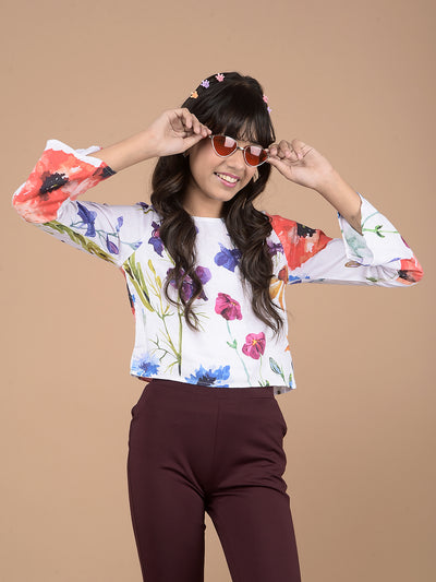 Multi-Color Floral Print Linen Top