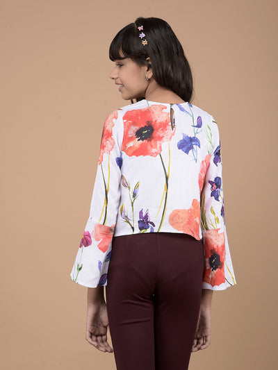 Multi-Color Floral Print Linen Top