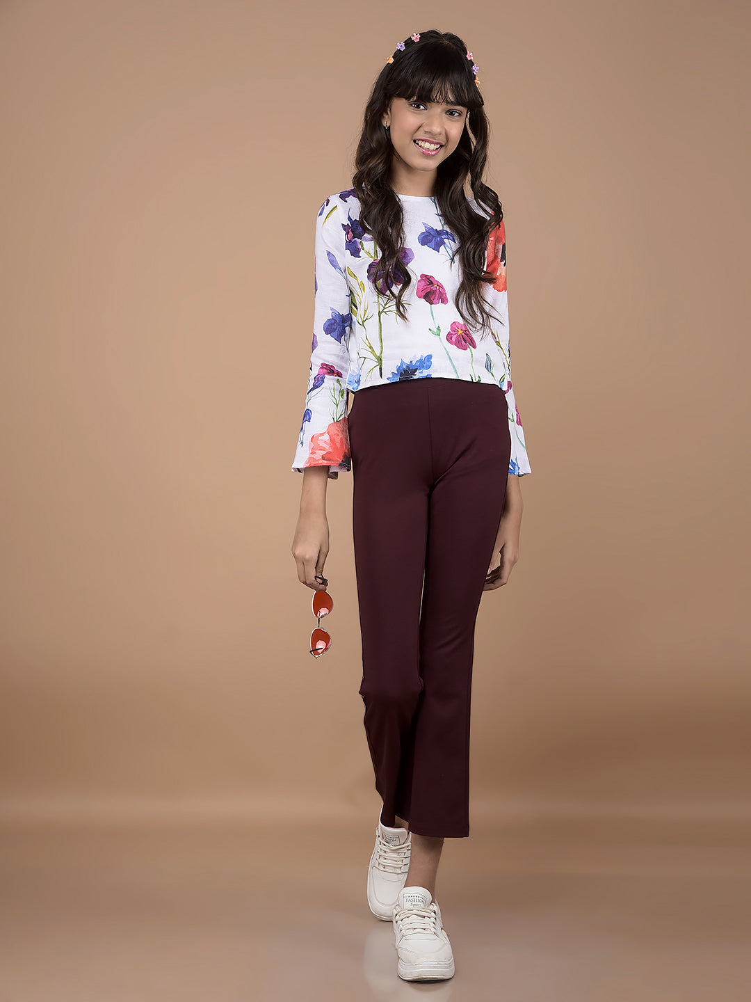 Multi-Color Floral Print Linen Top