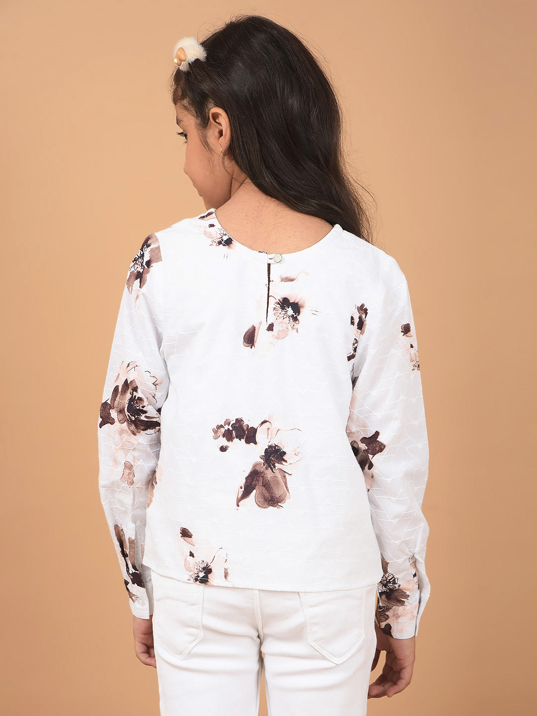 White Floral Print 100% Cotton Top