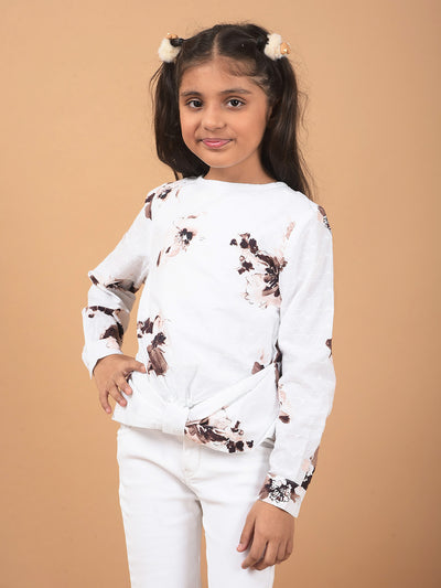 White Floral Print 100% Cotton Top