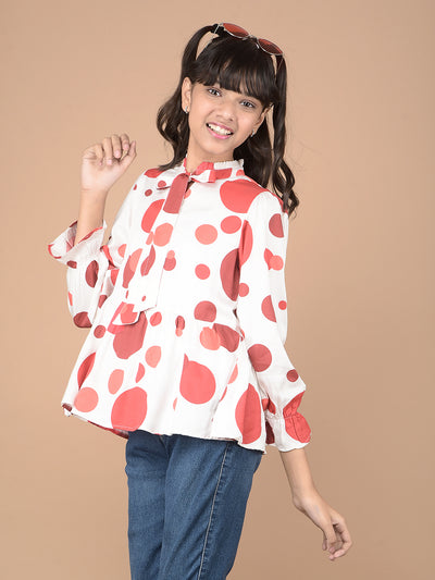 Red Polka Dots Tie-Up Neck Top