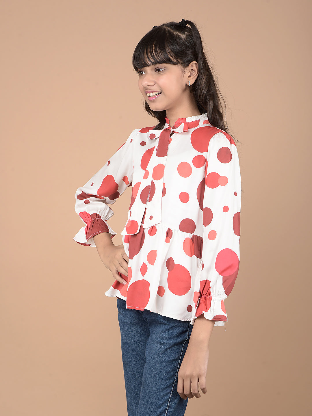 Red Polka Dots Tie-Up Neck Top