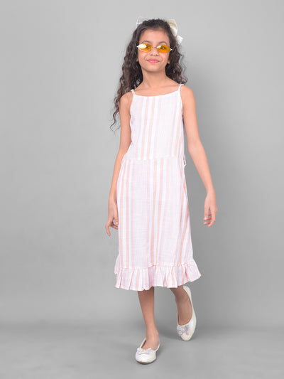 Peach Horizontal Striped Dress-Girls Dresses-Crimsoune Club