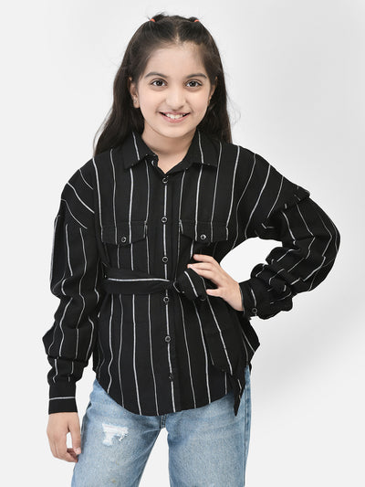 Black Striped Dress-Girls Dress-Crimsoune Club