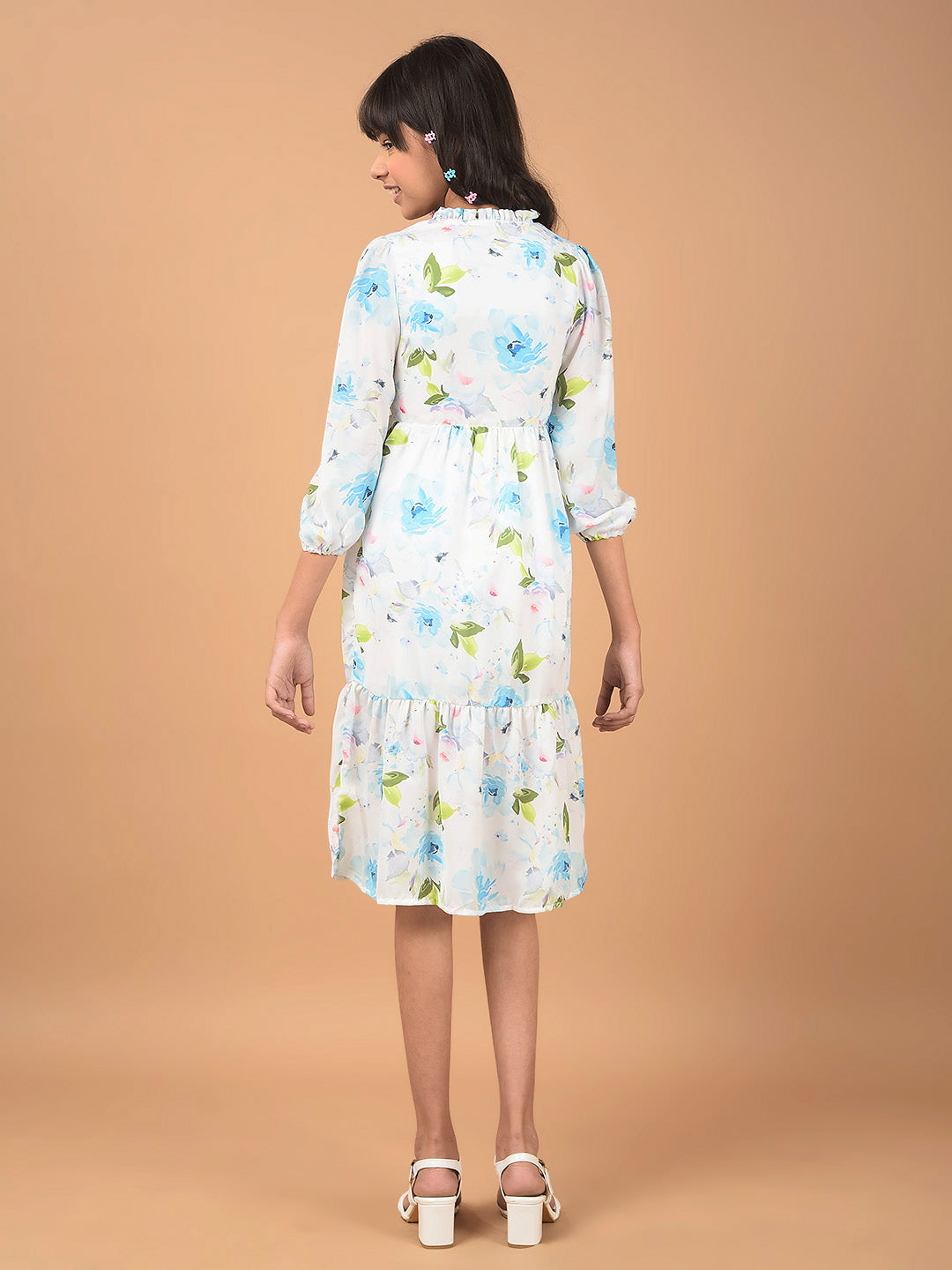 Multi-Color Floral Print Mandarin Collar A-Line Dress