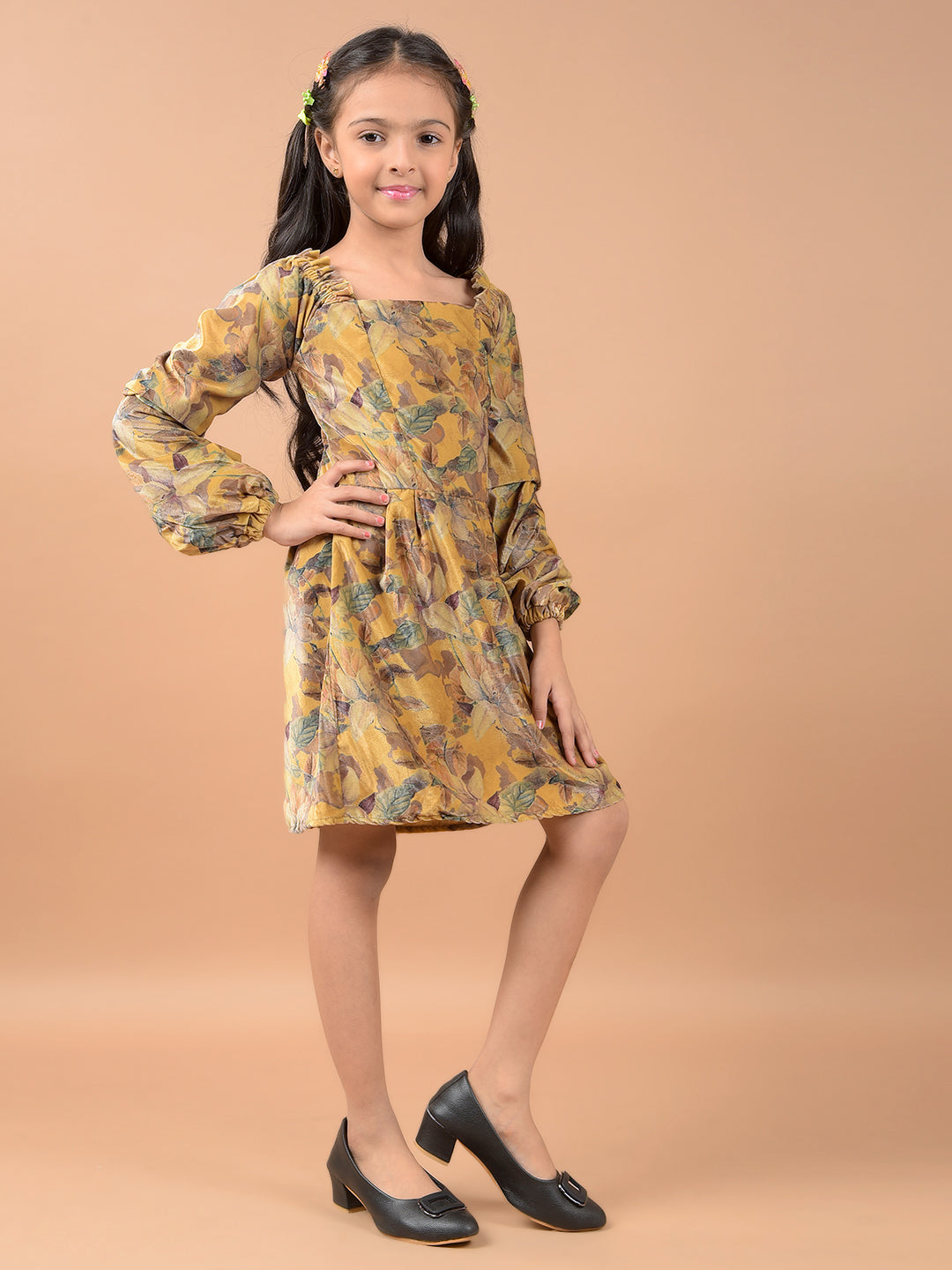 Multi-Color Floral Print Square Neck A-Line Dress-Girls Dresses-Crimsoune Club