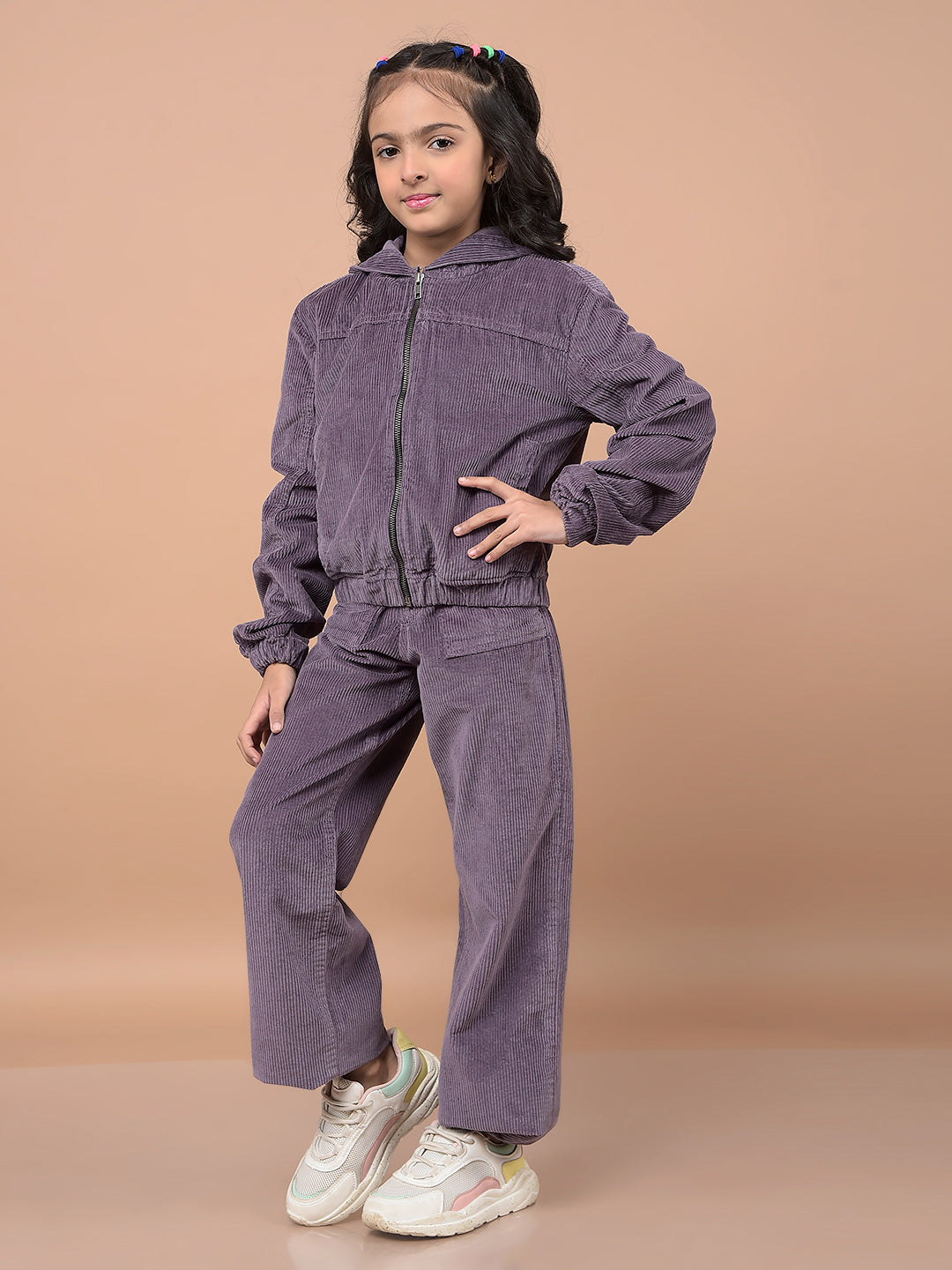 Purple Printed 100% Cotton Corduroy Co-Ord Sets