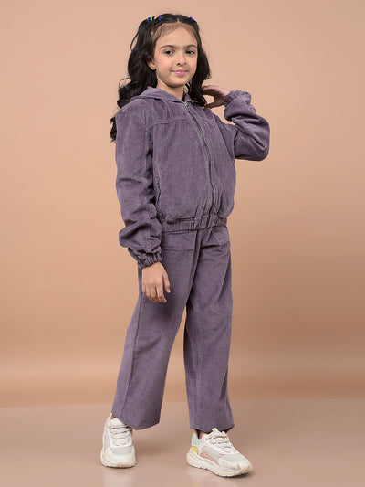 Purple Printed 100% Cotton Corduroy Co-Ord Sets