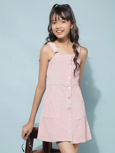 Pink Jacquard 100% Cotton Corduroy Pinafore Dress-Girls Dresses-Crimsoune Club