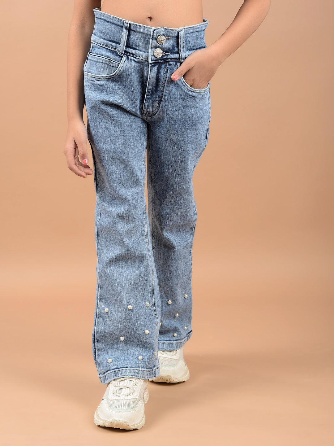 Blue Bootcut High-Waist Jeans-Girls Jeans-Crimsoune Club