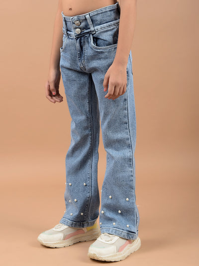 Blue Bootcut High-Waist Jeans-Girls Jeans-Crimsoune Club