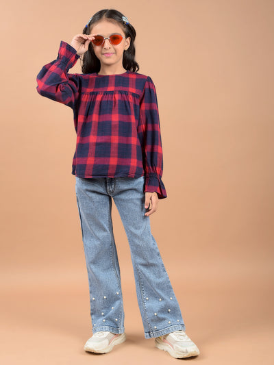 Blue Bootcut High-Waist Jeans-Girls Jeans-Crimsoune Club