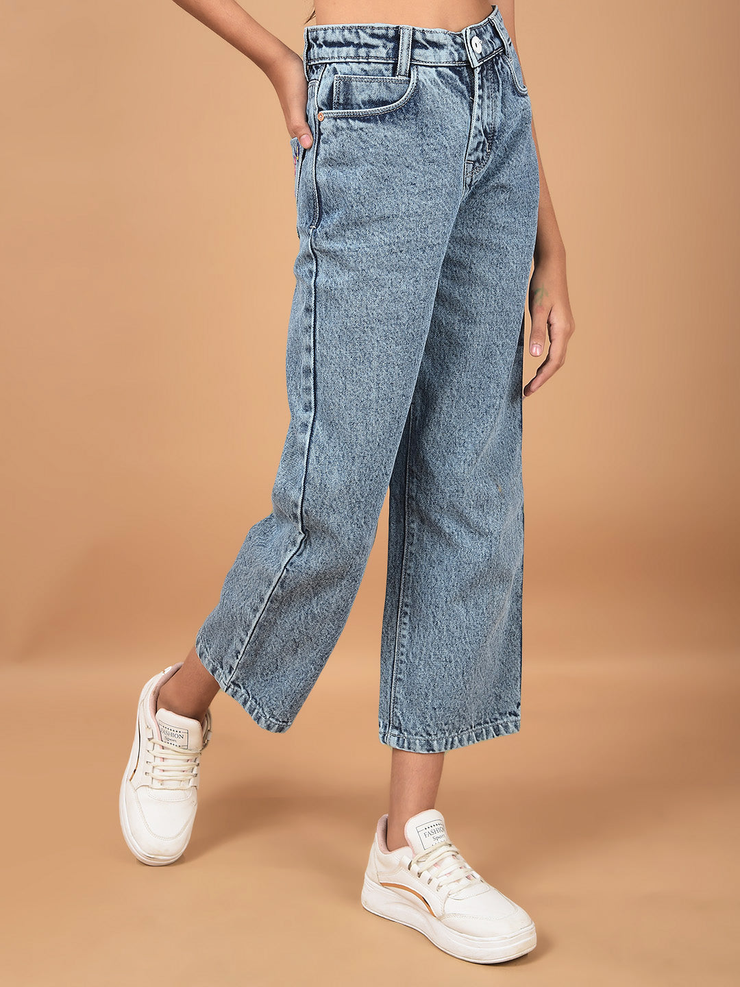 Blue Wide Leg 100% Cotton Crop Length Jeans