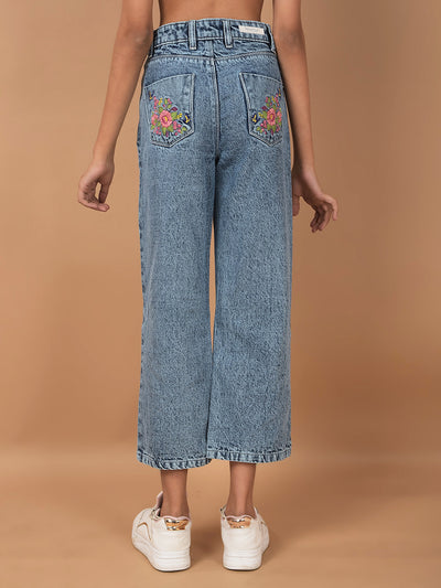 Blue Wide Leg 100% Cotton Crop Length Jeans