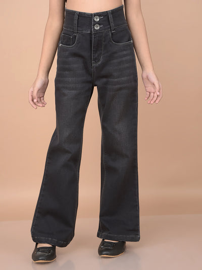 Black Bootcut High-Waist Jeans