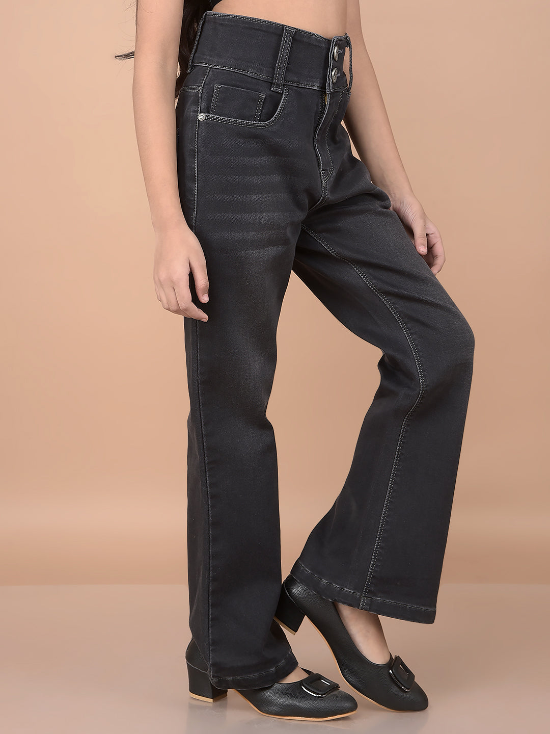 Black Bootcut High-Waist Jeans