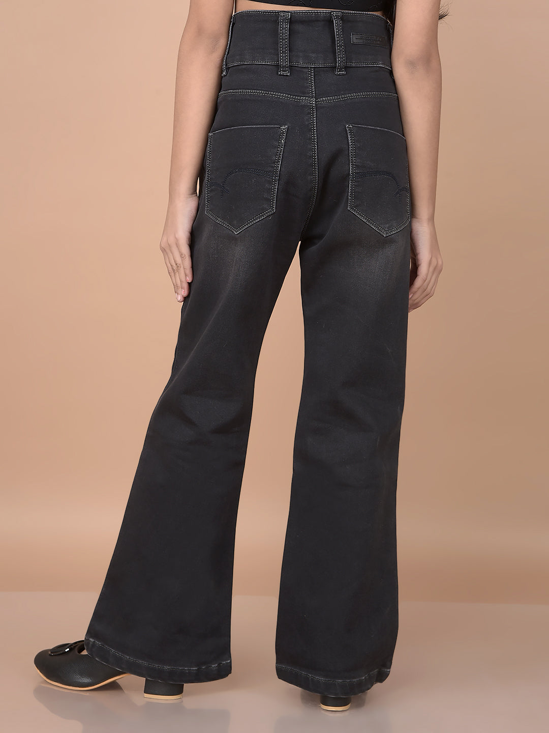 Black Bootcut High-Waist Jeans