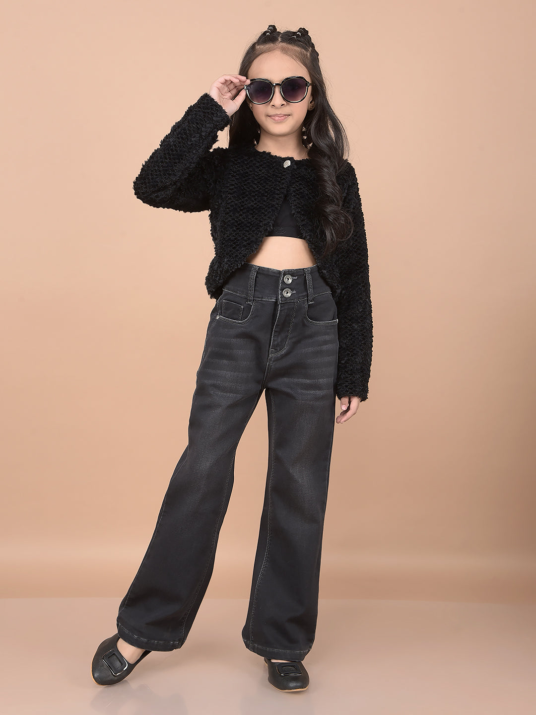 Black Bootcut High-Waist Jeans