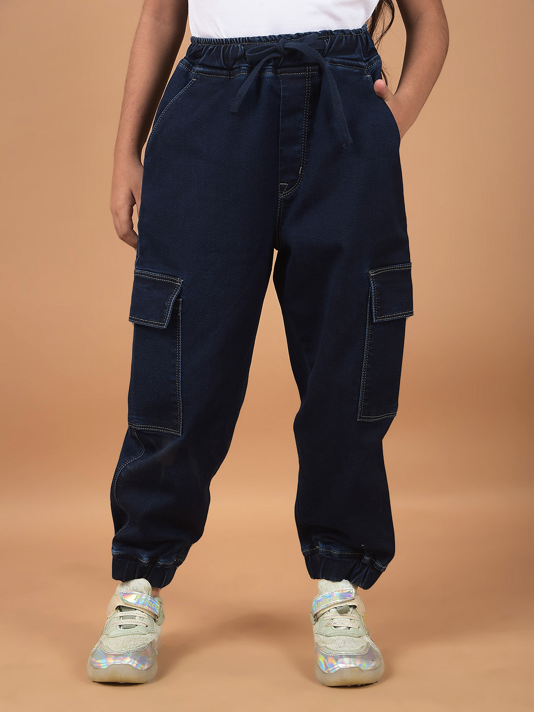 Navy Blue Loose Fit Cargo Joggers