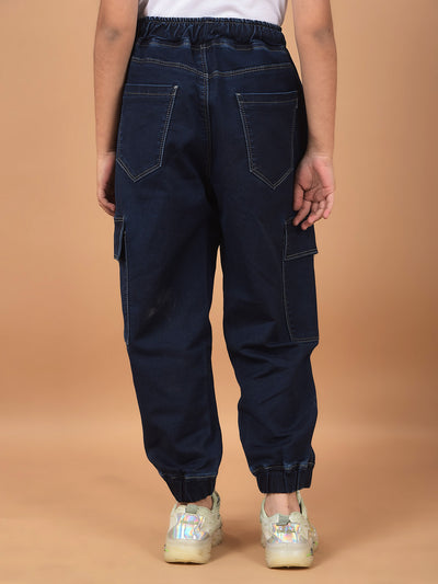 Navy Blue Loose Fit Cargo Joggers