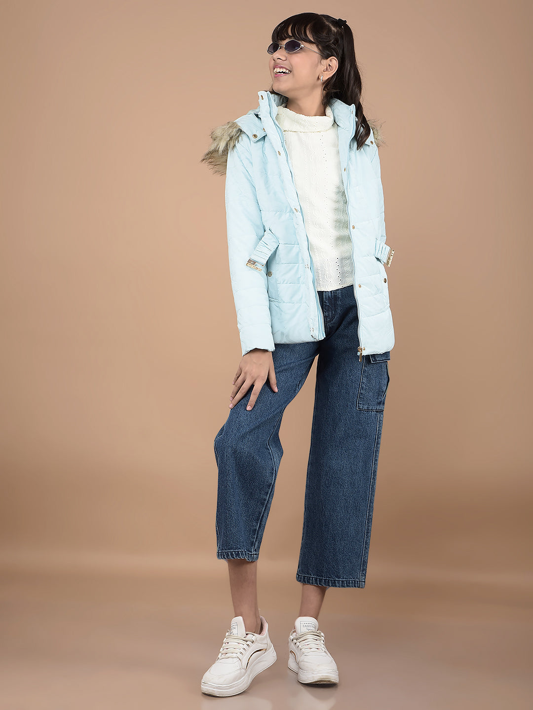 Blue Relaxed Fit Crop-Length Cargo Jeans