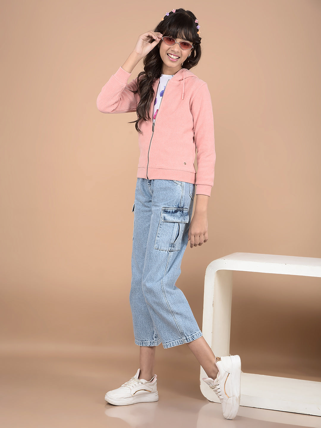 Blue Relaxed Fit Crop-Length Cargo Jeans