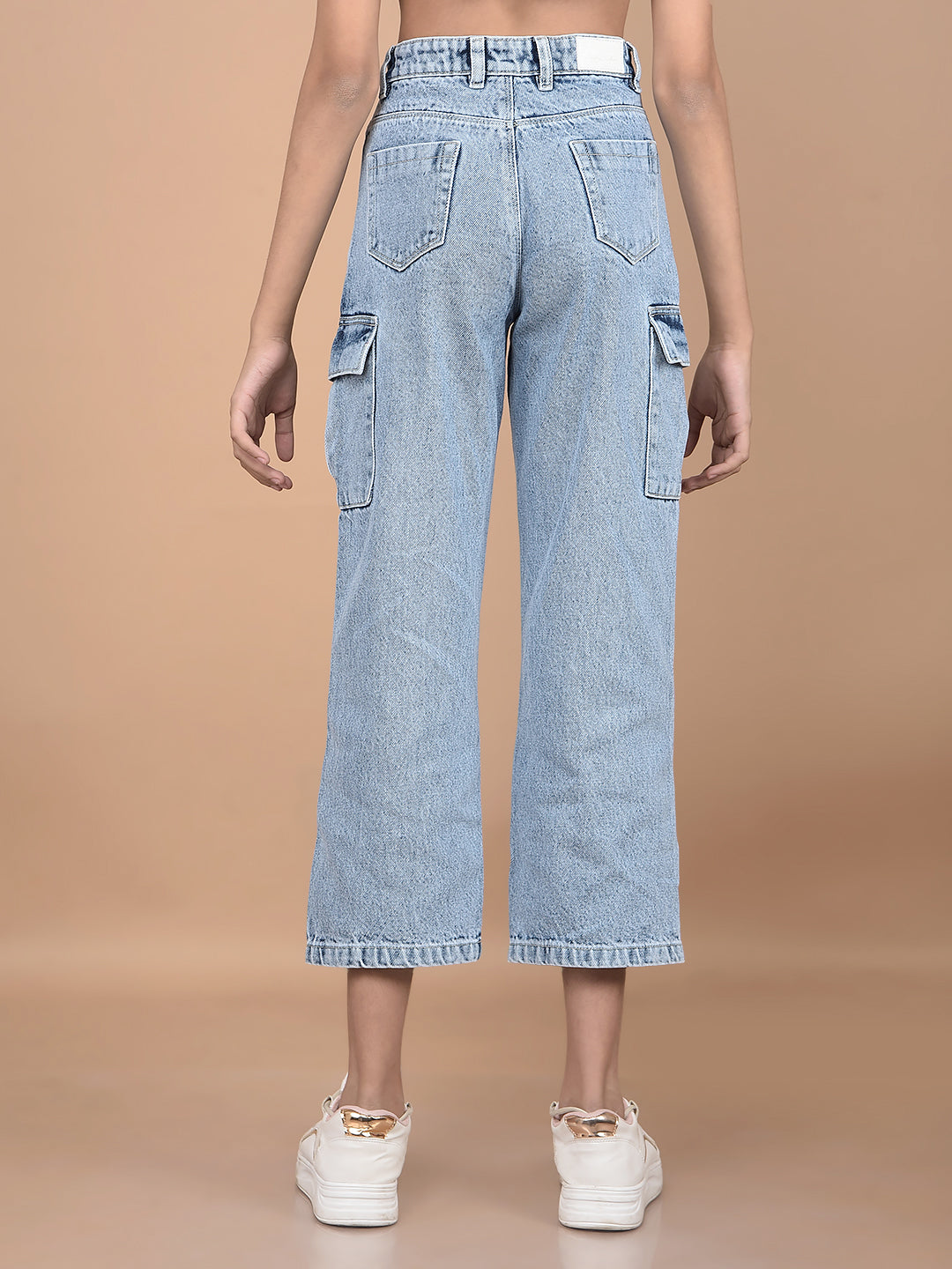 Blue Relaxed Fit Crop-Length Cargo Jeans