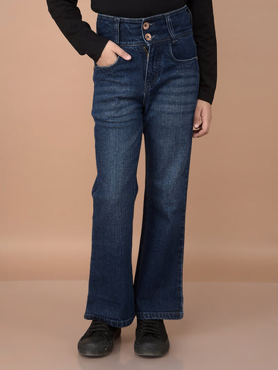 Blue Bootcut High-Waist Jeans