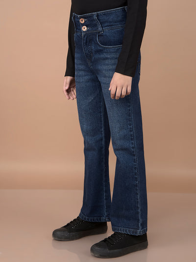 Blue Bootcut High-Waist Jeans