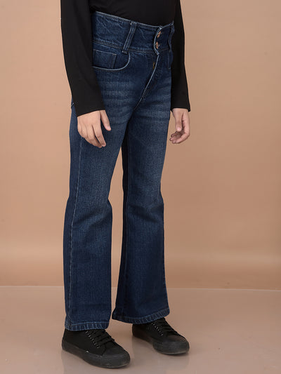 Blue Bootcut High-Waist Jeans