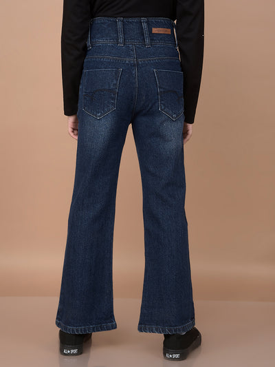 Blue Bootcut High-Waist Jeans